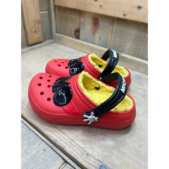 C11 Crocs Classic Lined Red Clogs Shoes Disney Mickey Mouse 208104-063 - Picture 4 of 7